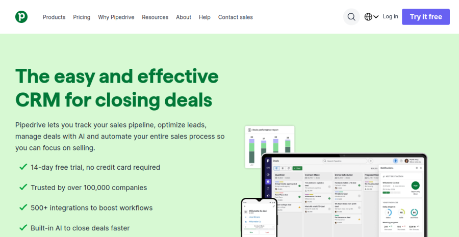 Pipedrive website screenshot