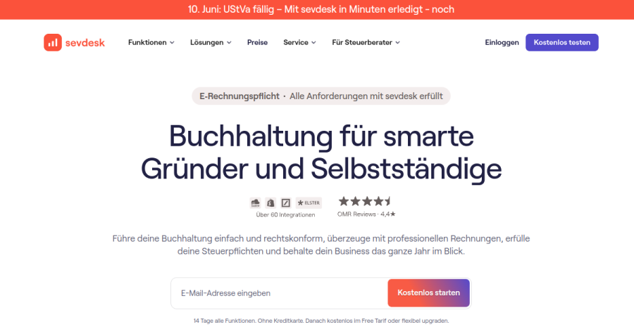 sevDesk website screenshot