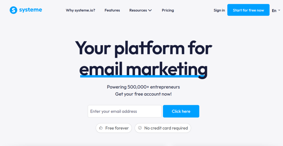 Systeme.io website screenshot