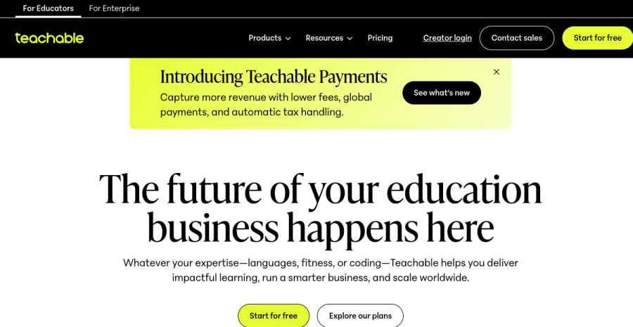 Teachable website screenshot