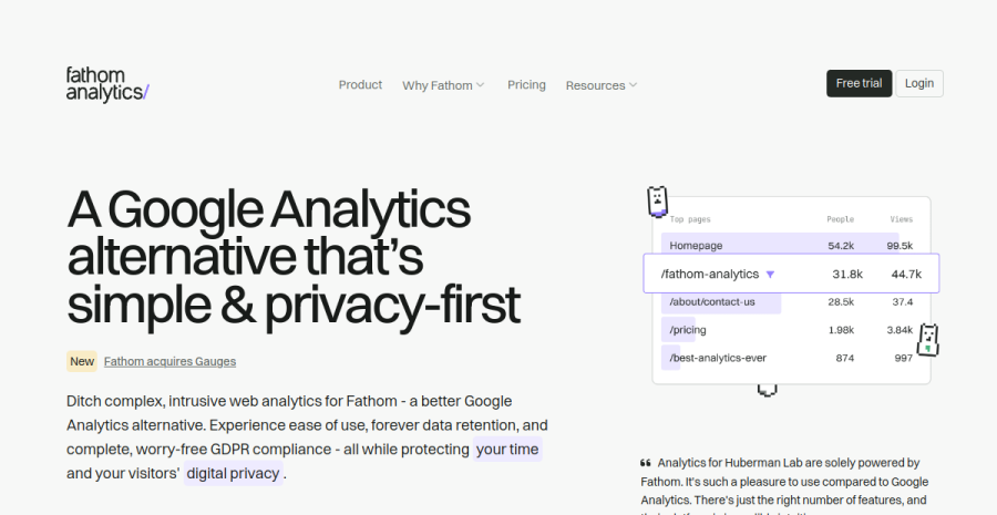 Fathom Analytics website screenshot