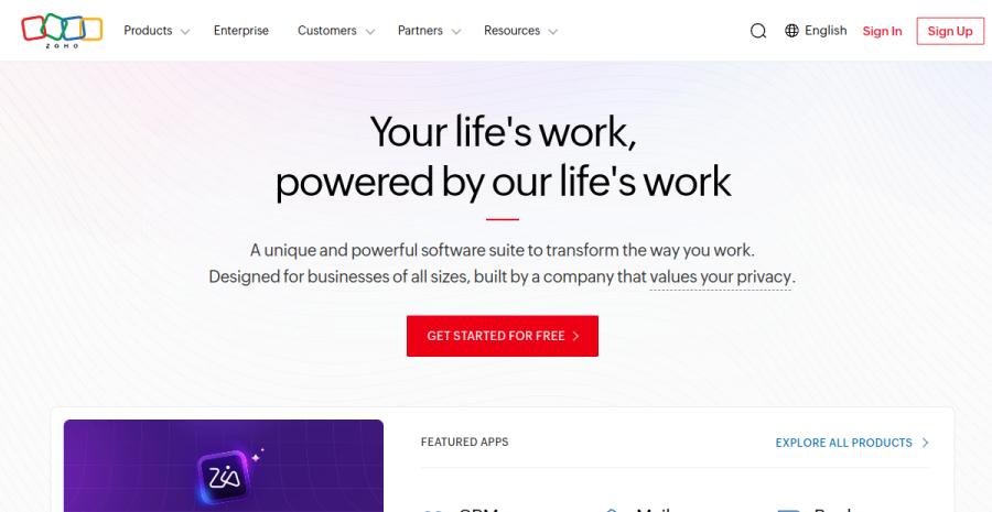 Zoho Books website screenshot