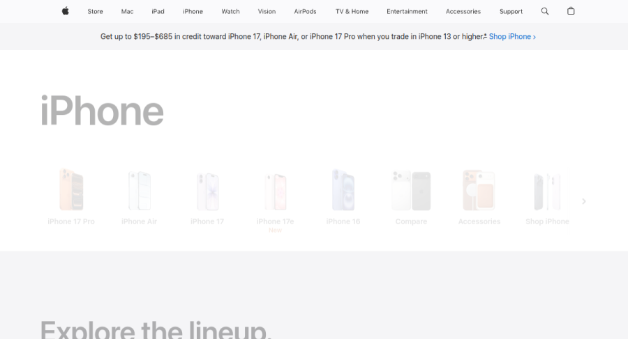 Apple iPhone page screenshot