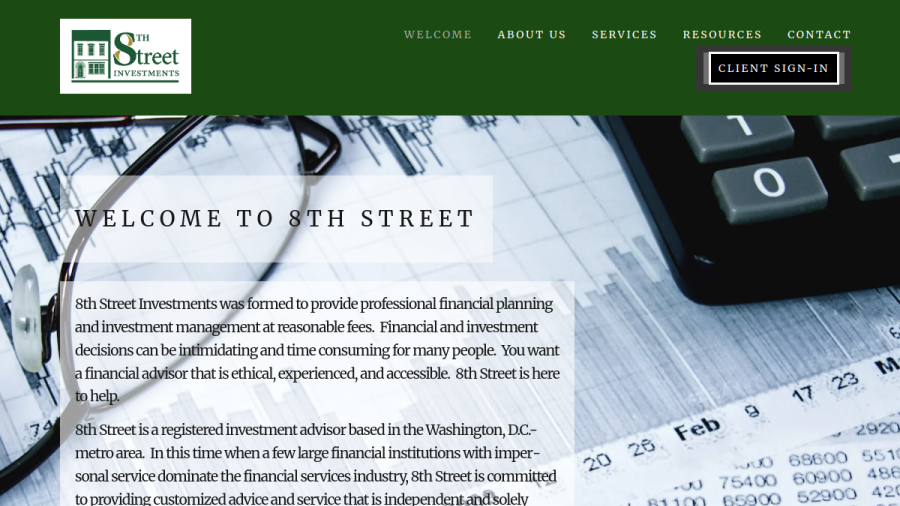 Screenshot of the 8th Street Investments, LLC website