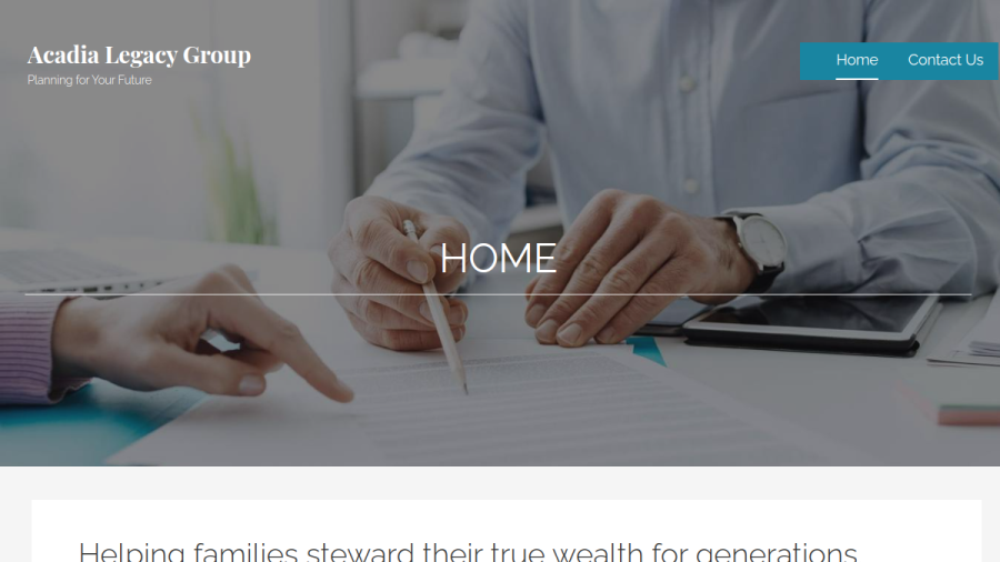 Screenshot of the Acadia Legacy Group website