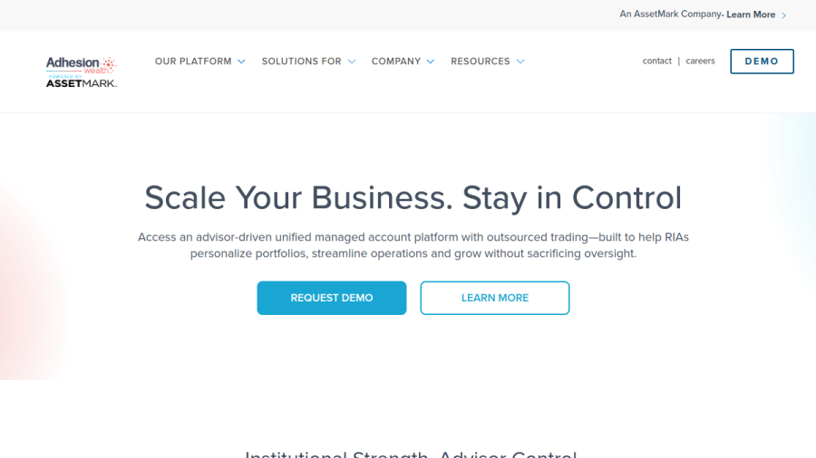 Screenshot of the Adhesion Wealth Advisor Solutions website