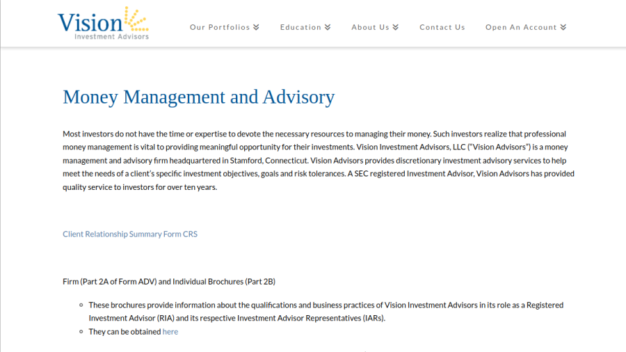 Screenshot of the Vision Investment Advisors, LLC website