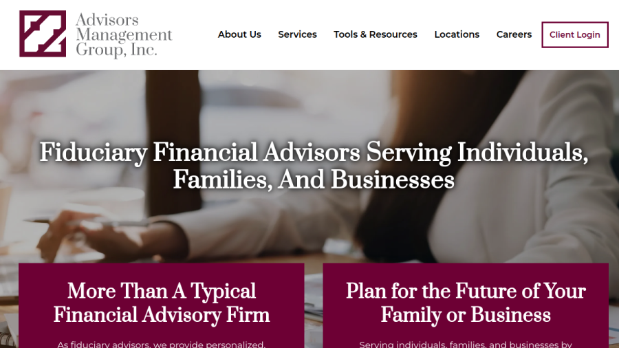 Screenshot of the Advisors Management Group INC website