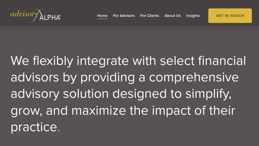 Screenshot of the Advisory Alpha, LLC website