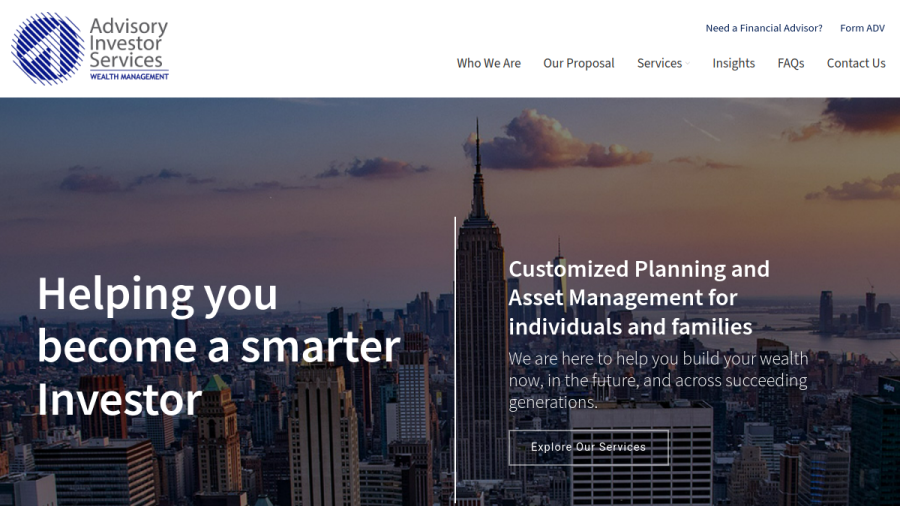 Screenshot of the Advisory Investor Services LLC website
