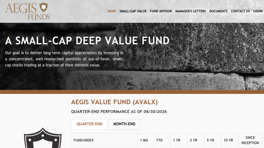 Screenshot of the Aegis Financial Corporation website