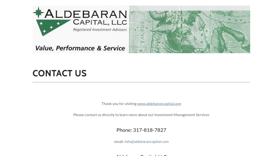 Screenshot of the Aldebaran Capital, LLC website