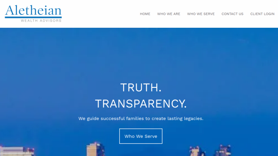 Screenshot of the Aletheian Wealth Advisors LLC website