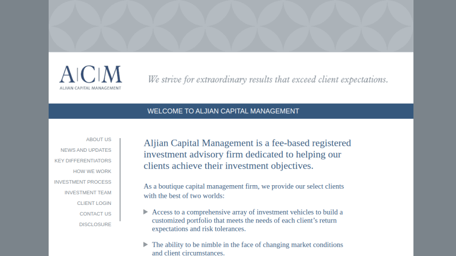 Screenshot of the Aljian Capital Management website