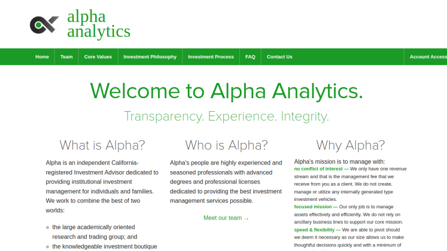Screenshot of the Alpha Analytics Investment Group LLC website