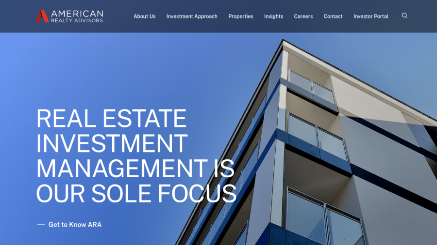 Screenshot of the American Realty Advisors website