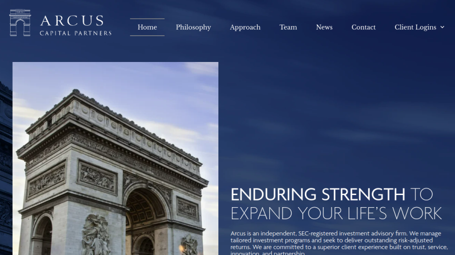 Screenshot of the Arcus Capital Partners, LLC website