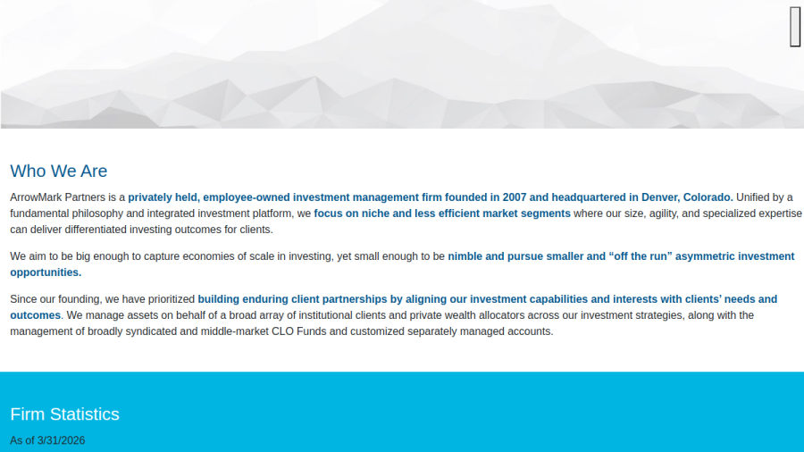 Screenshot of the Arrowmark Asset Management, LLC website