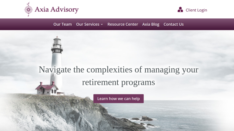 Screenshot of the Axia Advisory website