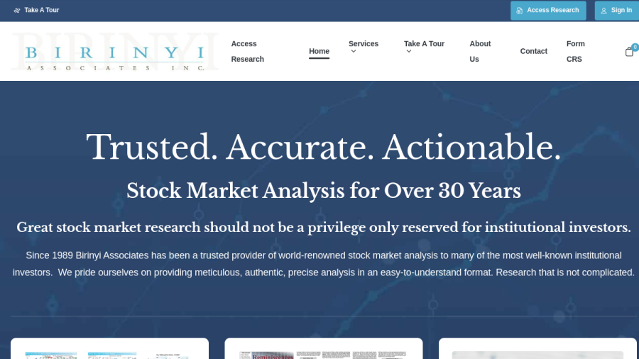 Screenshot of the Birinyi Associates, INC. website