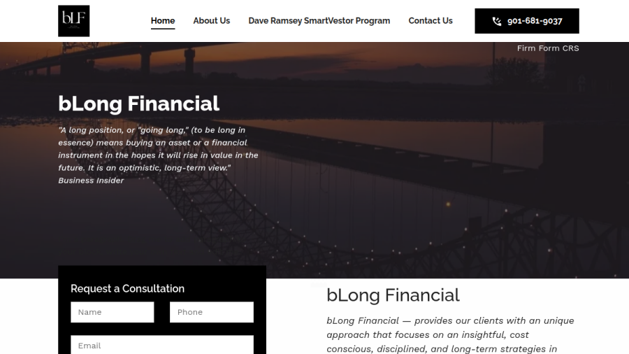 Screenshot of the Blong Financial website