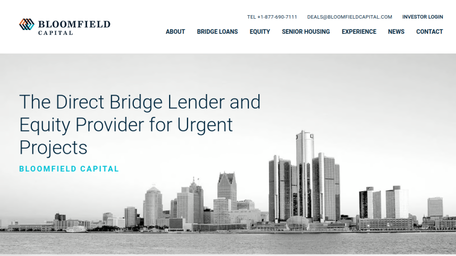 Screenshot of the Bloomfield Capital Holdings, LLC website