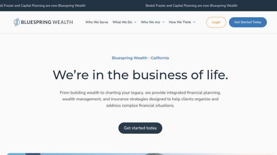 Screenshot of the Bluespring Wealth Management, LLC website
