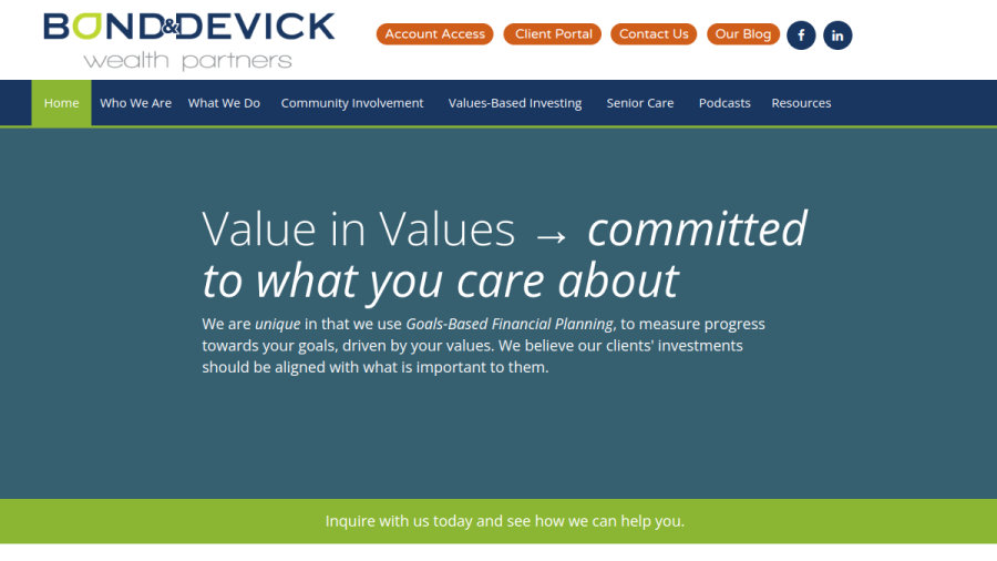 Screenshot of the Bond & Devick Wealth Partners website