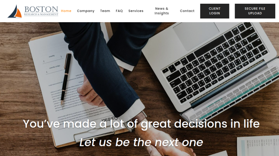 Screenshot of the Boston Research And Management, INC. website