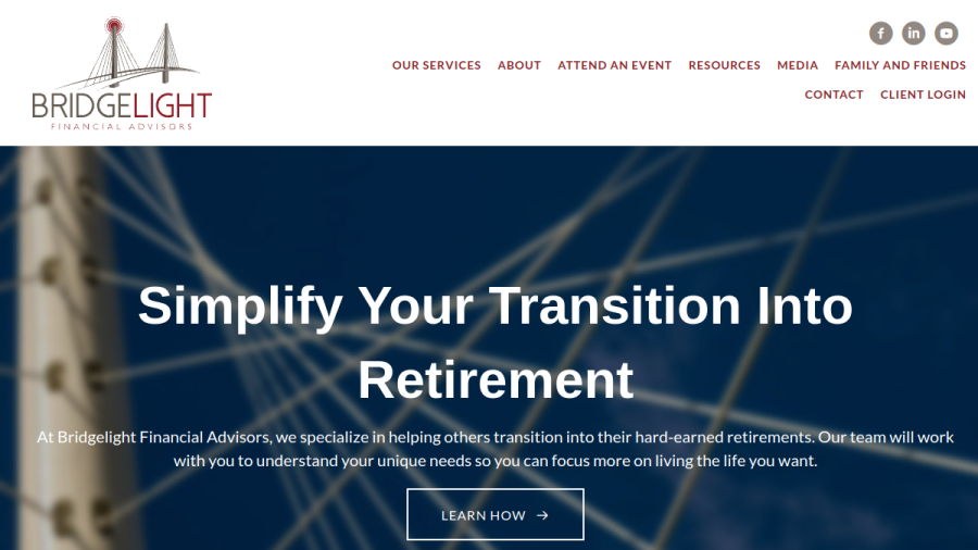Screenshot of the Bridgelight Financial Advisors, INC website