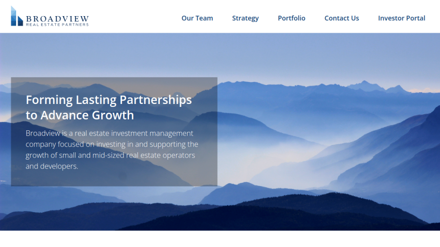 Screenshot of the Broadview Real Estate Partners, LLC website