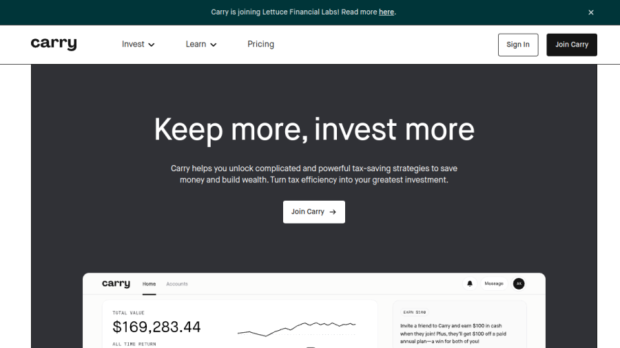 Screenshot of the Carry Advisors LLC website