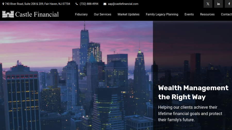 Screenshot of the Castle Financial & Retirement Planning Associates INC website
