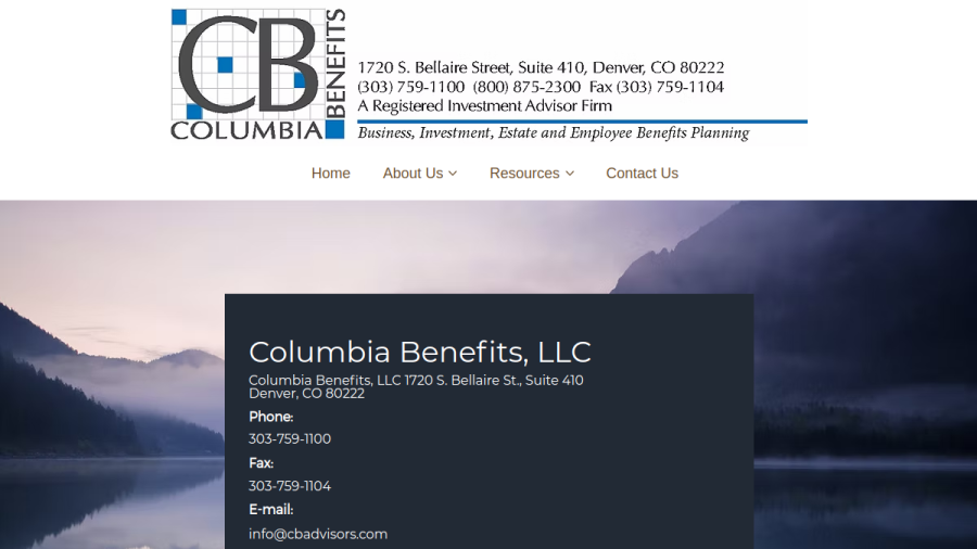 Screenshot of the Columbia Benefits, LLC website