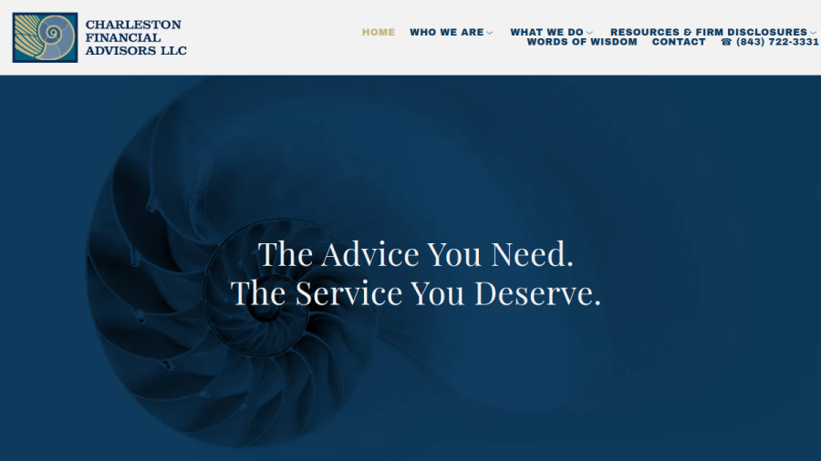 Screenshot of the Charleston Financial Advisors, LLC website