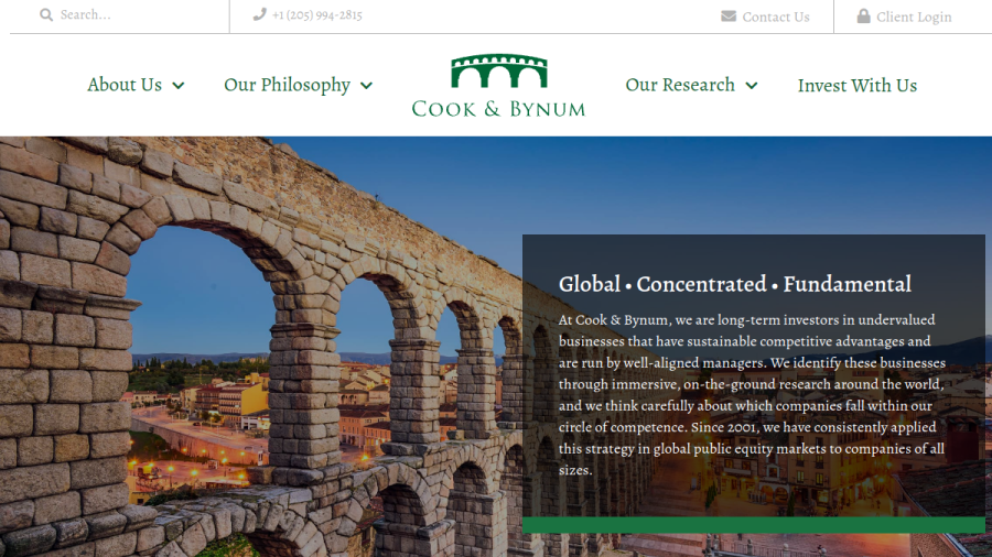 Screenshot of the Cook & Bynum Capital Management, LLC website