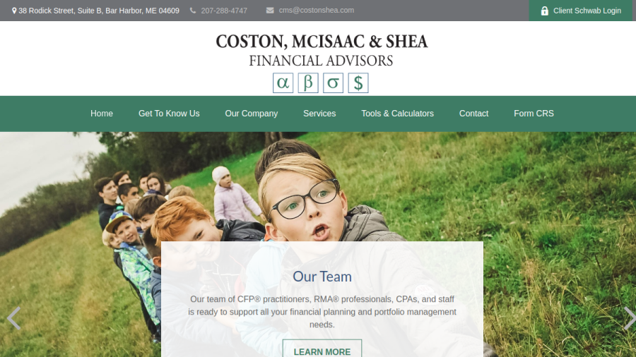 Screenshot of the Coston, Mcisaac & Shea Financial Advisors website