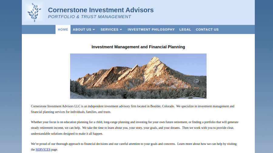 Screenshot of the Cornerstone Investment Advisors, LLC website