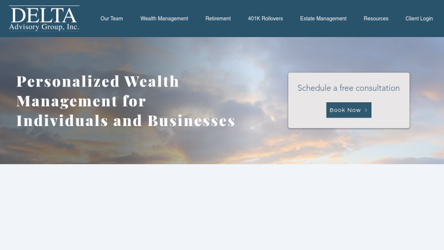 Screenshot of the Delta Advisory Group, INC. website