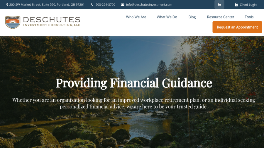 Screenshot of the Deschutes Investment Consulting, LLC website