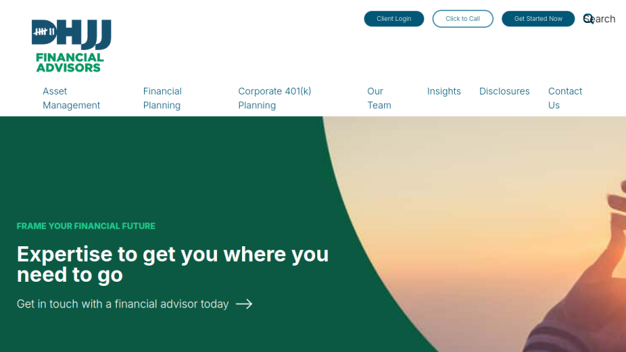 Screenshot of the Dhjj Financial Advisors website
