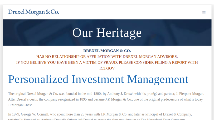Screenshot of the Drexel Morgan & Co. website