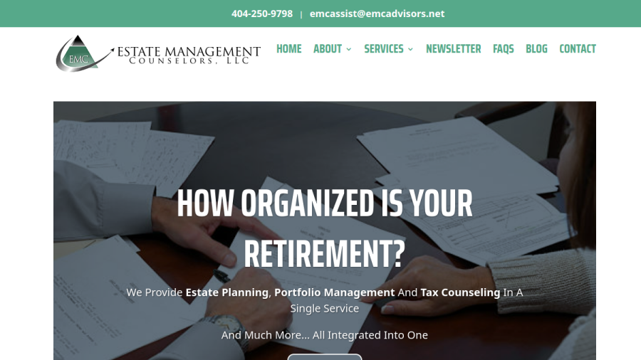 Screenshot of the Estate Management Counselors,LLC website