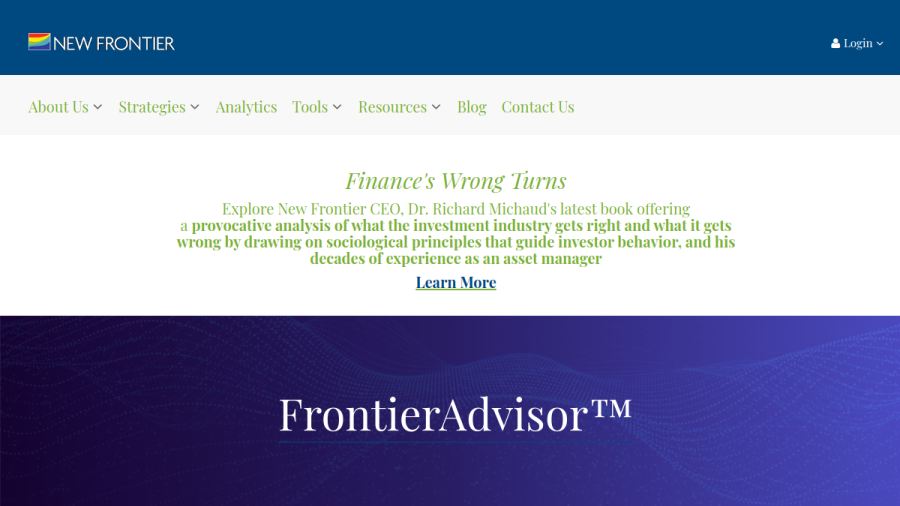 Screenshot of the New Frontier Advisors, LLC website