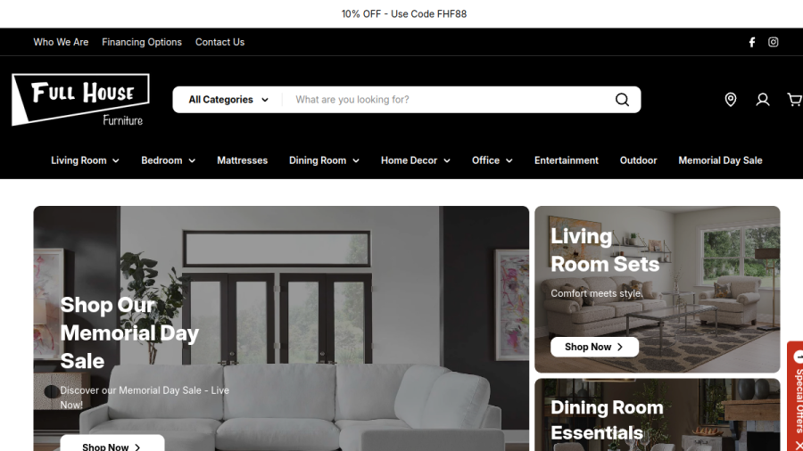 Full House Furniture NW website built by One Tap Media