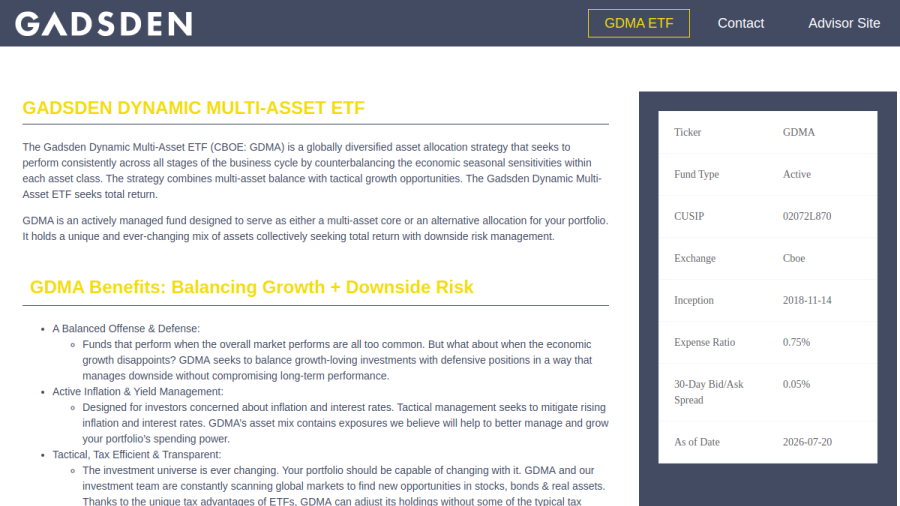 Screenshot of the Gadsden website