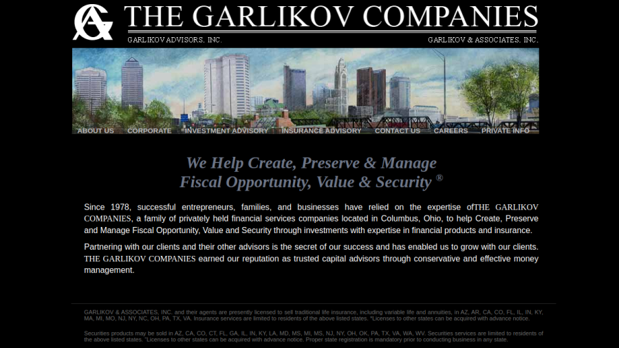 Screenshot of the Garlikov Advisors INC website