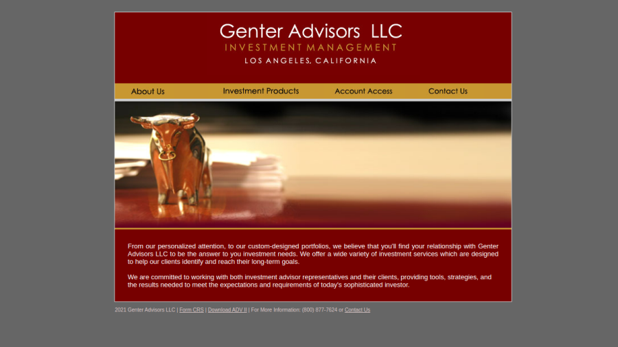 Screenshot of the Genter Advisors LLC website