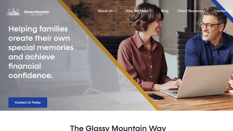 Screenshot of the Glassy Mountain Advisors, INC. website