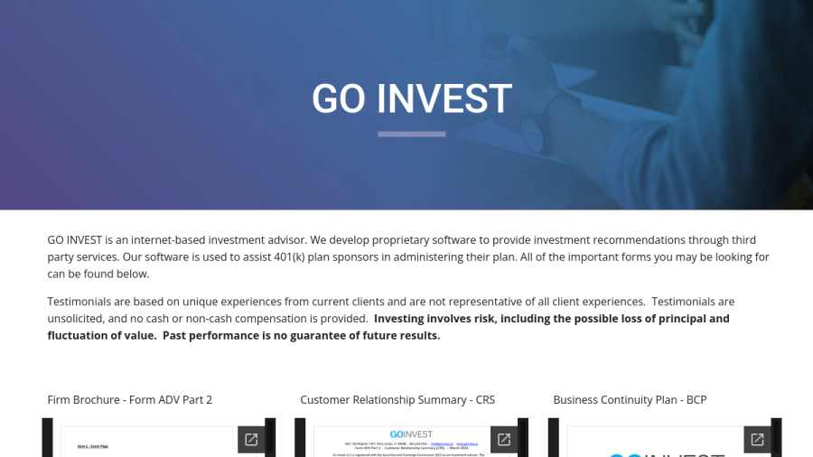 Screenshot of the Go Invest LLC website
